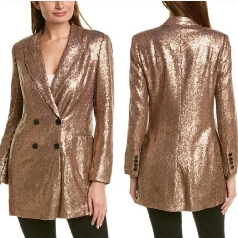 NWT BCBGMaxAzria Gold Blazer Suit Jacket Metallic Structured Design - Picture 3 of 12